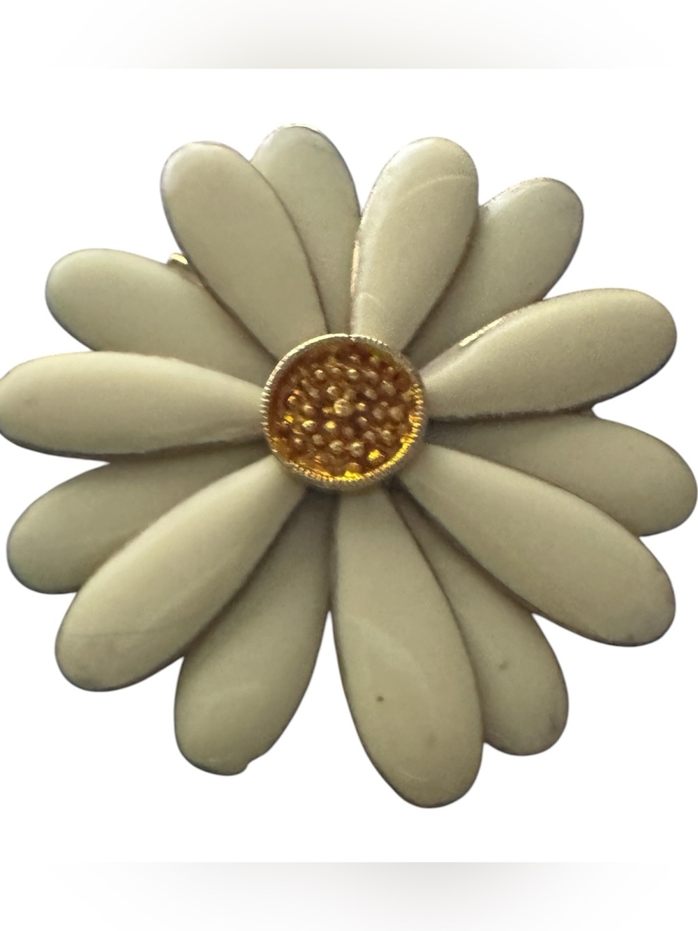 🌼VTG 70s Women’s Cream & Gold Flower Daisy Retro Boho Brooch Pin